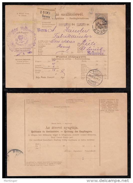 Ungarn Hungary 1894 Stationery Postbegleitbrief VERSECZ To RUITI Switzerland - Lettres & Documents