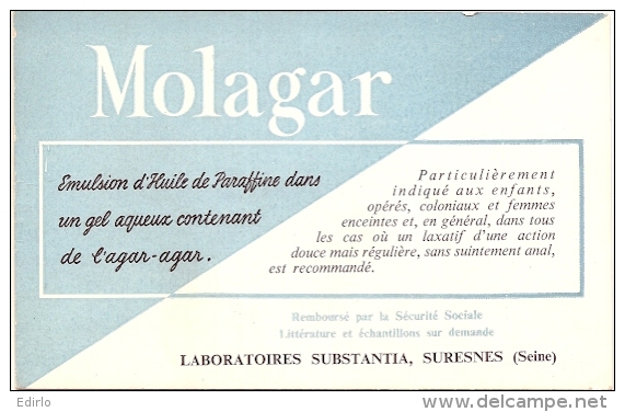 Buvard Pharmacie -  MOLAGAR - Huile Parafine Laboratoir Substania (petit Format) - Produits Pharmaceutiques