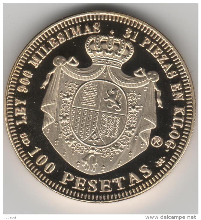 Superbe Piéce Plaqué Or De 100 Pesetas 1871 Espagne Trés Trés Rare(33mm)...FAUSSE PIECE.. - Variétés Et Curiosités