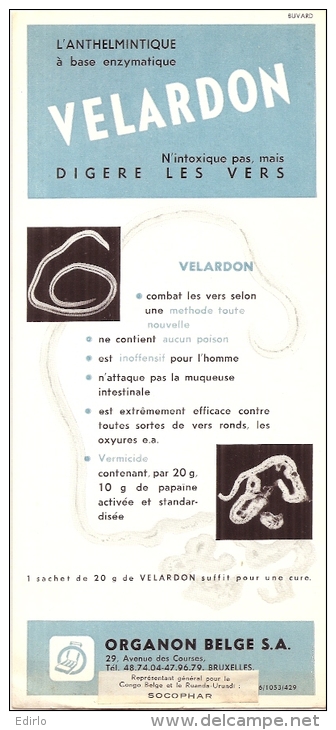 Buvard Pharmacie - VELARDON 22 X 9.5 CM - Laboratoire Organon Belge -   - - Produits Pharmaceutiques