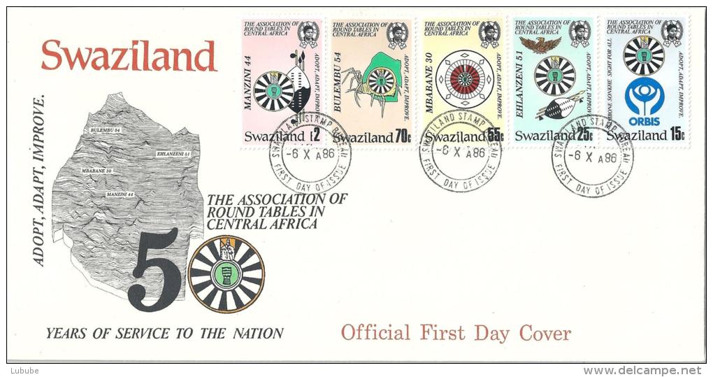 FDC  "50 Years Of Round Tables Central Africa"             1986 - Swaziland (1968-...)