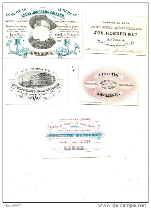 CARTE PORCELAINE - 5 CARTES PETIT FORMAT - CHAPEAUX - VINAIGRE - LINGERIES ...LIEGE - BRUXELLES ANVERS - Cartes Porcelaine