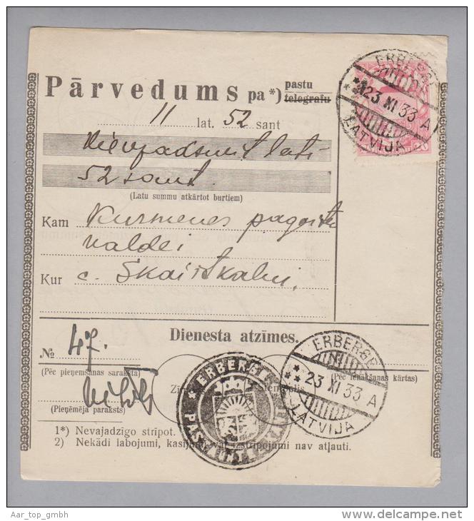 Lettland 1933-11-23 Erberge + Inversstempel Auf Postquittung - Lettonie