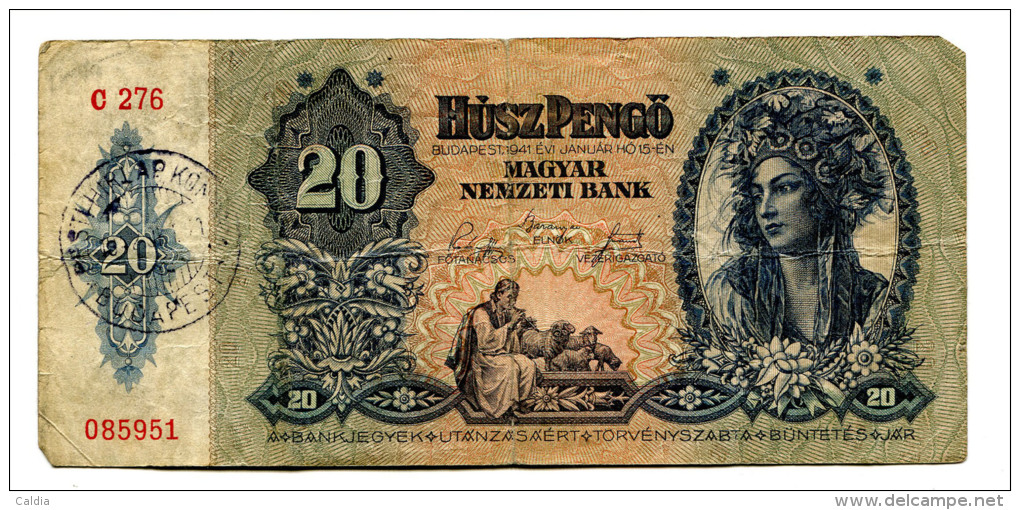 Hongrie Hungary Ungarn Overprint  20 Pengo 1941 "" PESTI  HIRLAP  KONYVEK  BUDAPEST "" # 1 RARE !!! - Hungría