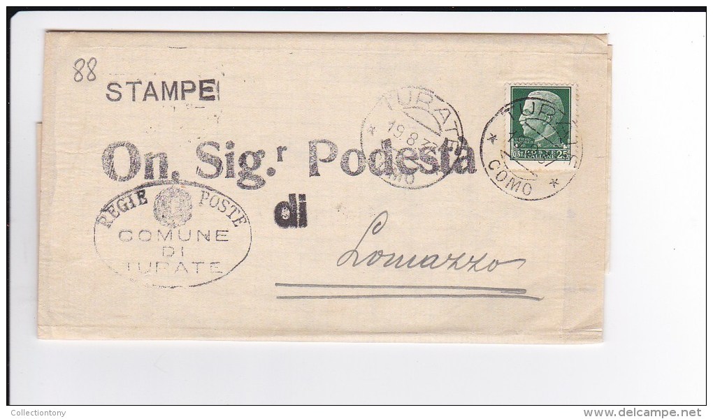 Storia Postale - Lettera - Comune Di Turate A Podestà Di Lomazzo - Viaggiata 1937 - Storia Postale