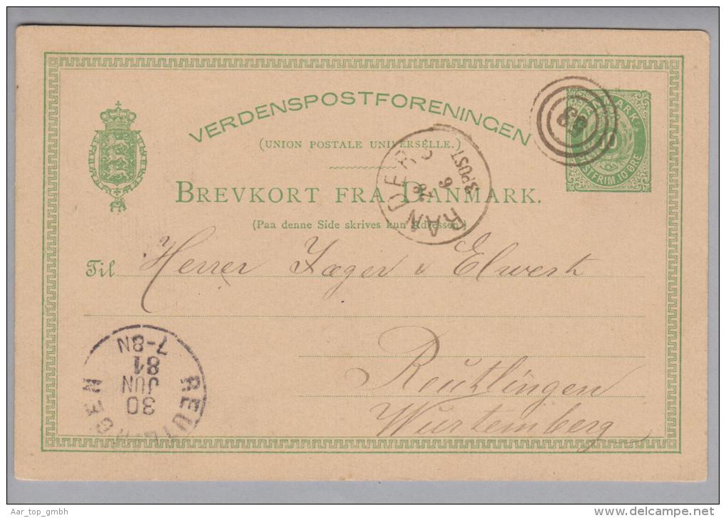 Heimat Dänemark Randers 3-Ring-O #53 1881-06-30 Auf 10Ore GS Nach Reutlingen De - Cartas & Documentos