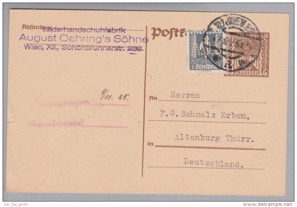 Österreich 1925-10-17 Perfin "A.Ö.S." Auf Ganzsache August Oehring'sSöhne Nach Altenburg De - Briefe U. Dokumente