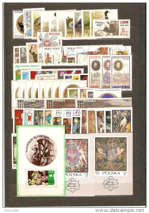 POLOGNE  ANNEE COMPLETE  1970  NEUVE ** MNH  LUXE   61 TIMBRES ET 3 BLOCS - Années Complètes