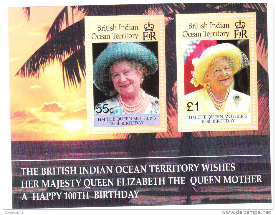 British Indian Ocean Territority BIOT 2000 Queen Mother 100th Birthday S/S MNH - Territorio Británico Del Océano Índico