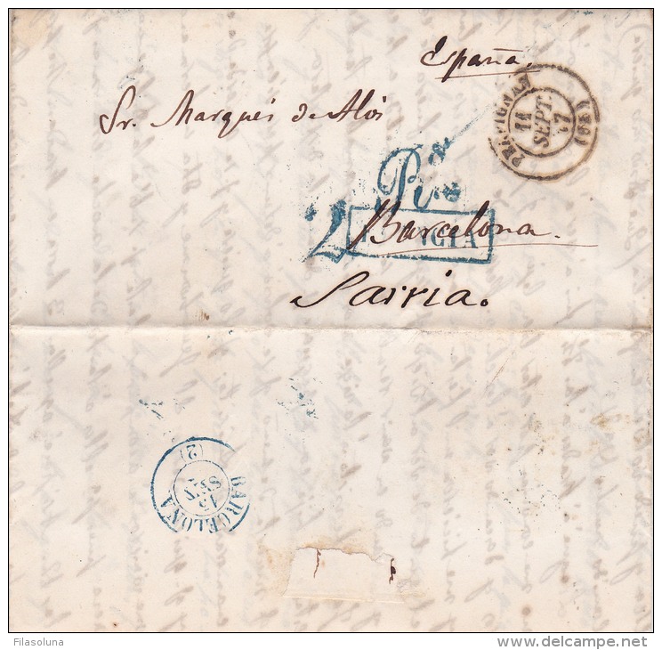 00958 Carta Barcelona A Perpignan 1857 2Rs - ...-1850 Vorphilatelie