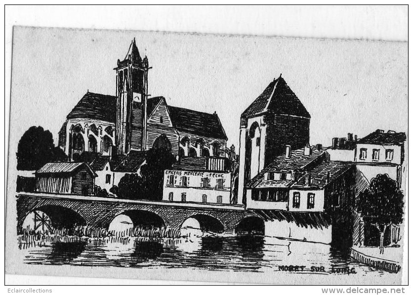 Moret Sur Loing  77    Pont Eglise Dessin - Moret Sur Loing