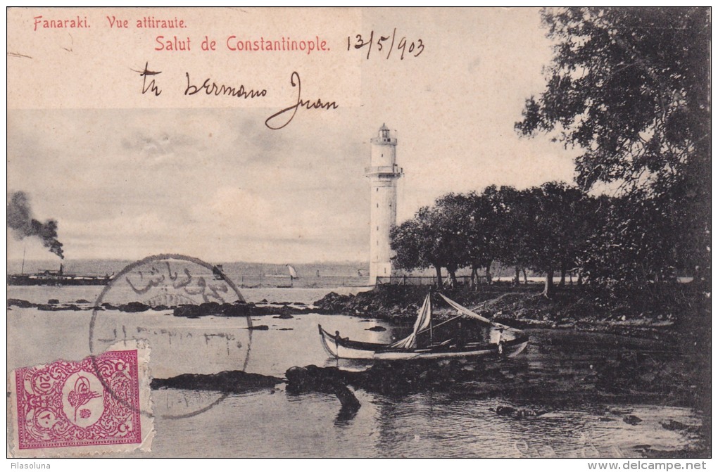 00971 Carta Postale De Constantinopla A Barcelona Con Marca De Tasa Desconocida BA 025 MUY RARA - Cartas & Documentos