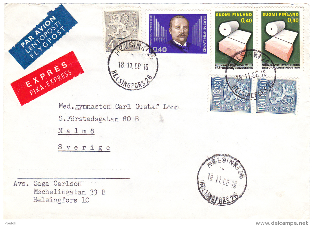 Expres Cover From Finland To Sweden: 18.11.1968 Helsinki - Part Of Back Missing Not Affecting Front  (G41-26) - Storia Postale