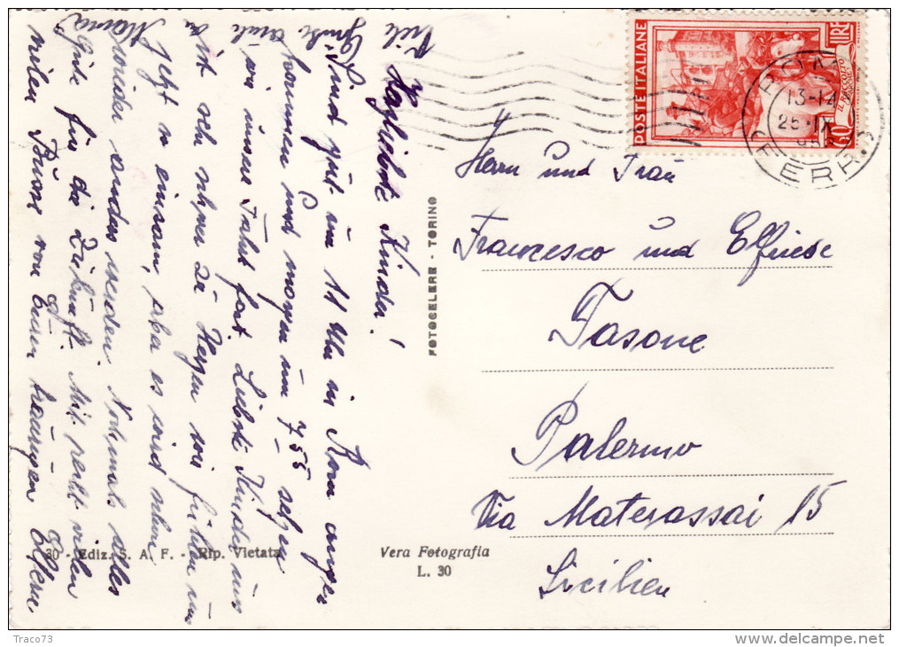 ROMA  /  PALERMO - Card _ Cartolina 25.09.1953 - Italia Al Lavoro Lire 60 Isolato - 1946-60: Marcophilia