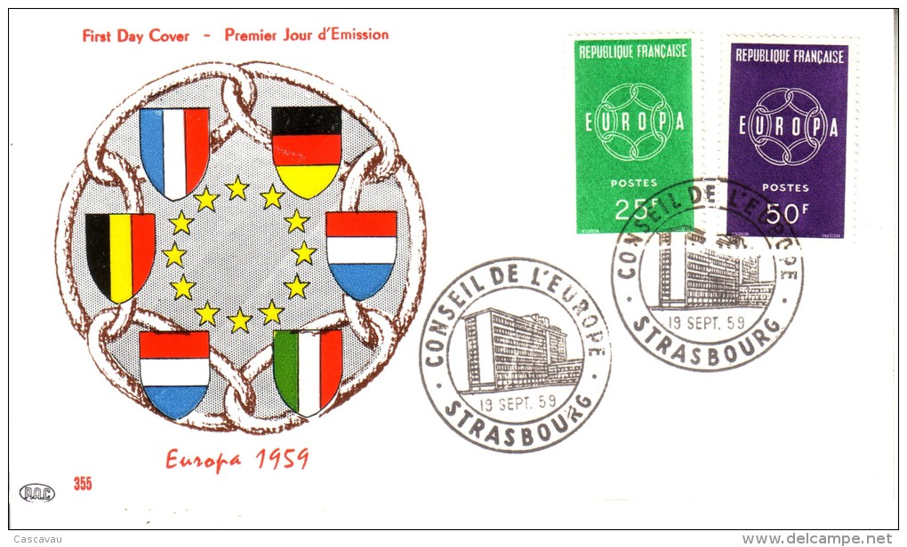 Enveloppe  FDC  1er  Jour   FRANCE   Paire  EUROPA    STRASBOURG   1959 - 1959