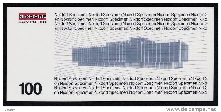 Test Note "NIXDORF" Testnote, 100 DM, 1970, Beids. Druck, Specimen, RRRRR, UNC - [17] Vals & Specimens