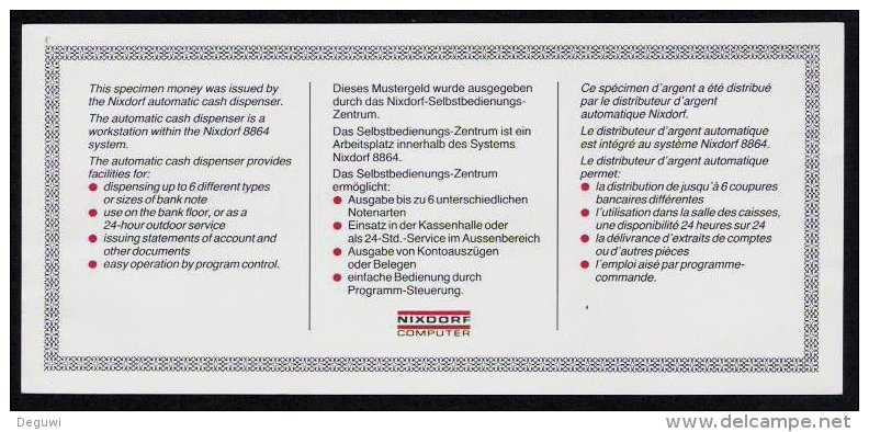 Test Note "NIXDORF" Testnote, 100 DM, 1970, Beids. Druck, Specimen, RRRRR, UNC - [17] Falsos & Especimenes