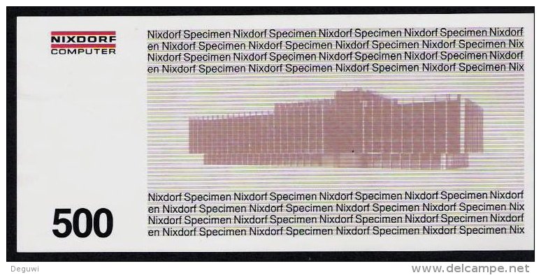 Test Note "NIXDORF" Testnote, 500 DM, 1970, Beids. Druck, Specimen, RRRRR, UNC - [17] Fictifs & Specimens