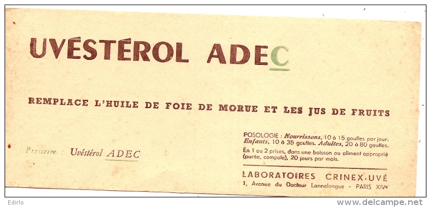 Buvard Pharmacie - Uvestrol ADEC - Produits Pharmaceutiques