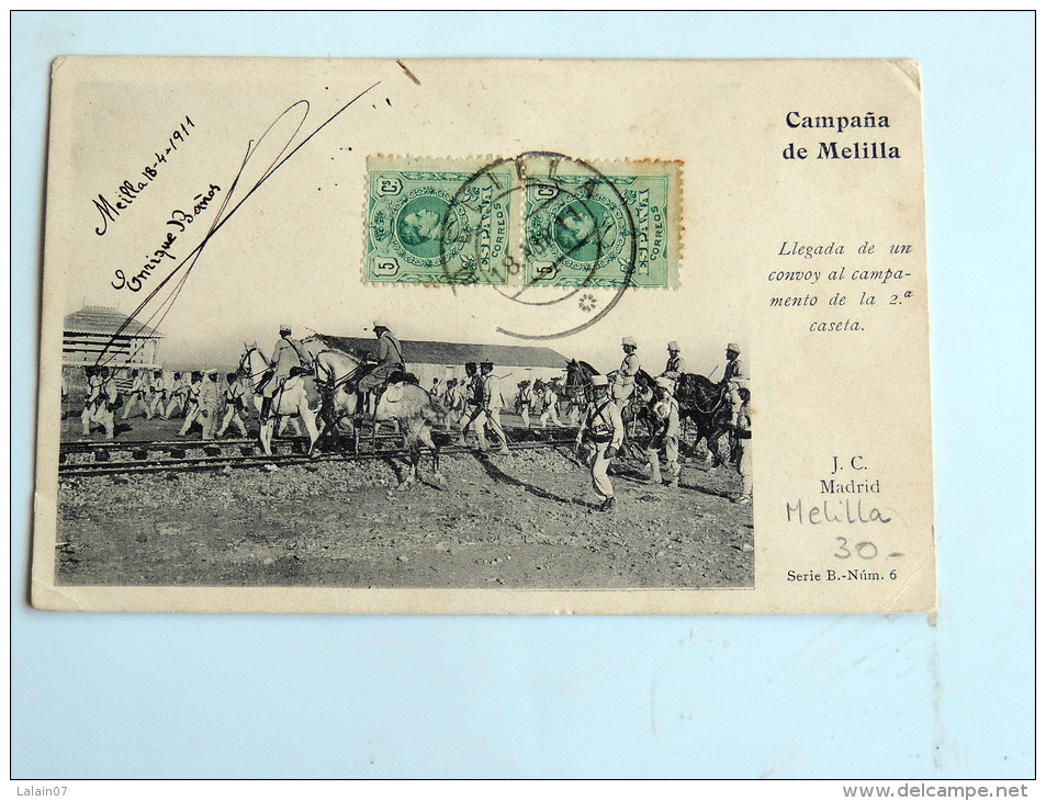 Carte Postale Ancienne : Campana De MELILLA : Llegada De Un Convoy Al Campamento De La 2 Caseta , Timbres 1911 - Melilla