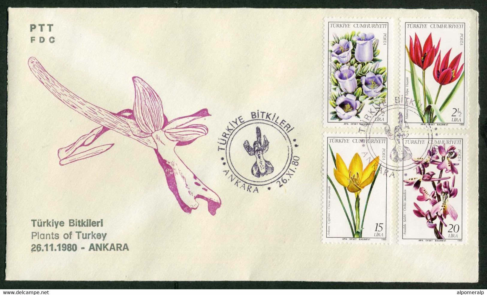 Turkey 1980 Flowers, Plants Of Turkey | Tulip, Ephesian Bellflower, Angora Crocus, Orchis Anatolica Mi 2525-2528 FDC - FDC