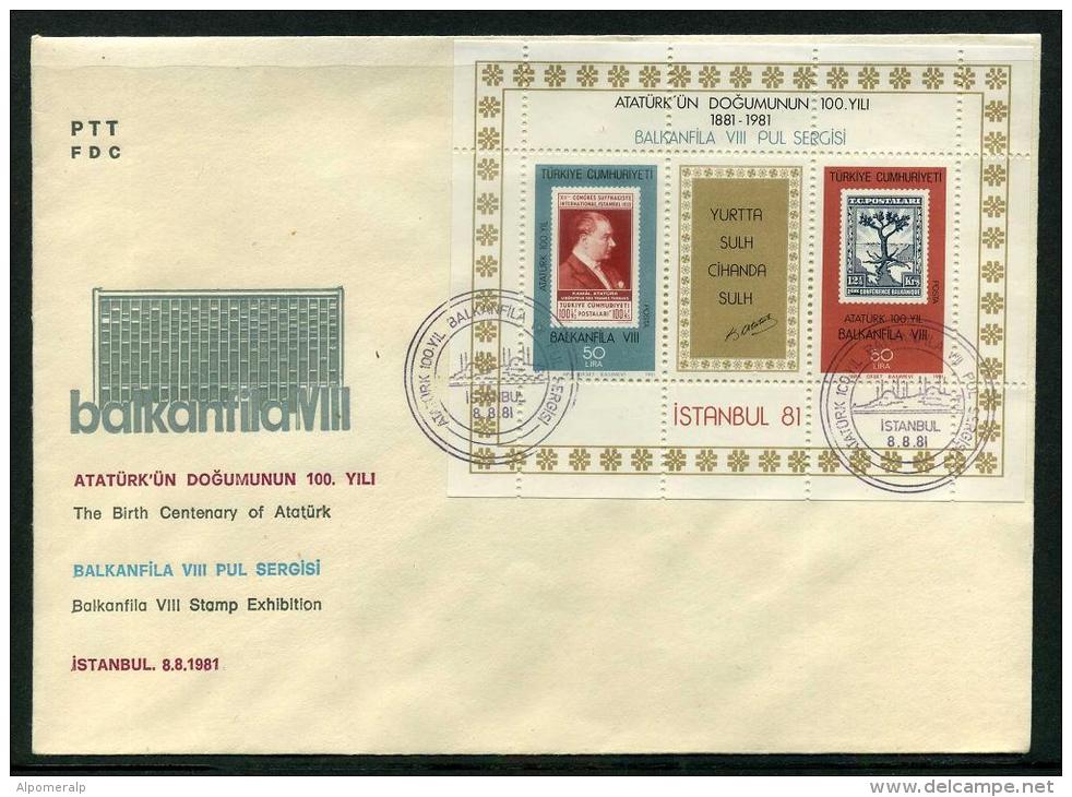 TURKEY 1981 FDC - Balkanfila VIII Stamp Exhibition Souvenir Sheet, Michel #Bl.20; ISFILA #Bl.22; Scott #2195. - FDC