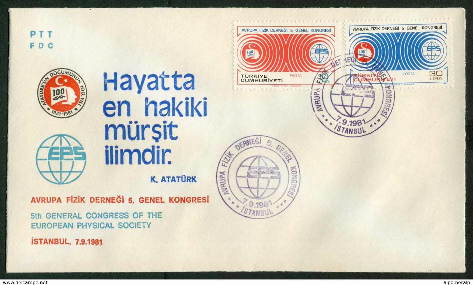 Turkey 1981 5th General Congress Of The European Phsical Society | EPS Congress Emblem Mi 2576-2577 FDC - FDC