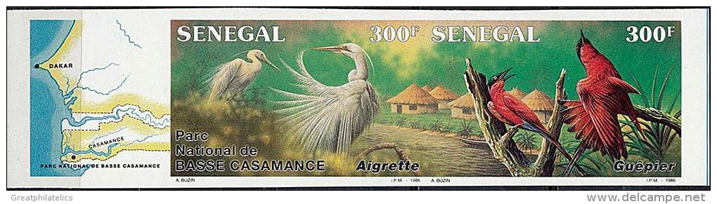 SENEGAL 1987 BIRDS TRIPTYCH SC# 746A IMPERF RARE VF MNH MAPS (D0317) - Other & Unclassified