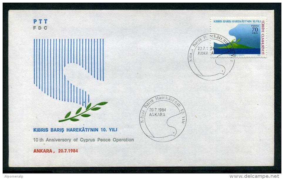 Turkey 1984 Cyprus Peace Operation, 10th Anniversary | Peace Dove, Pigeon, Bird Mi 2677 FDC - FDC