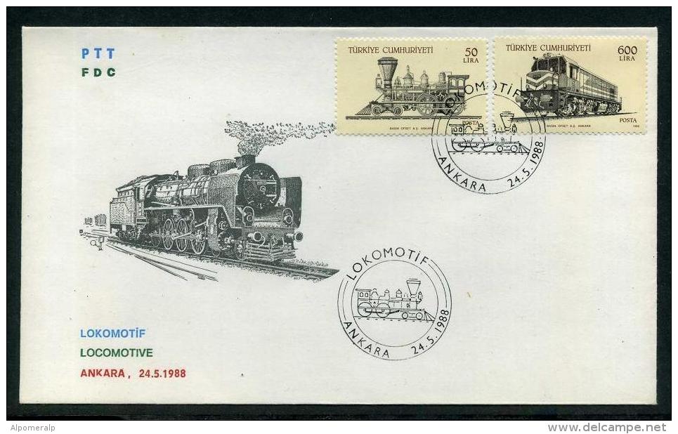 TURKEY 1988 FDC - Locomotive (Set), Michel #2814-18; ISFILA #3208-12; Scott #2405-09. - FDC