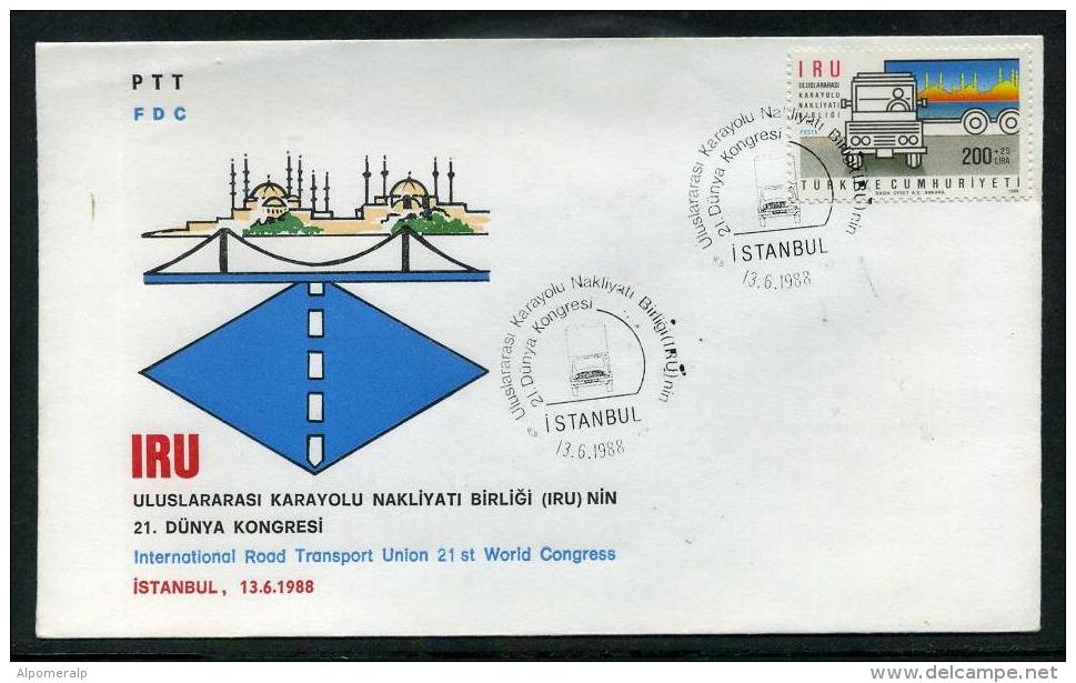 TURKEY 1988 FDC - International Road Transport Union 21st World Congress, Michel #2819; ISFILA #3213; Scott #B223. - FDC