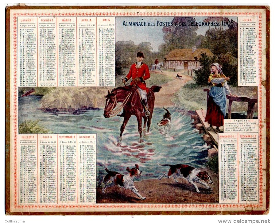 Splendide Calendrier Almanach Des Postes Et Télégraphes 1905 Oberthür / "Chasse à Courre" - Formato Grande : 1901-20