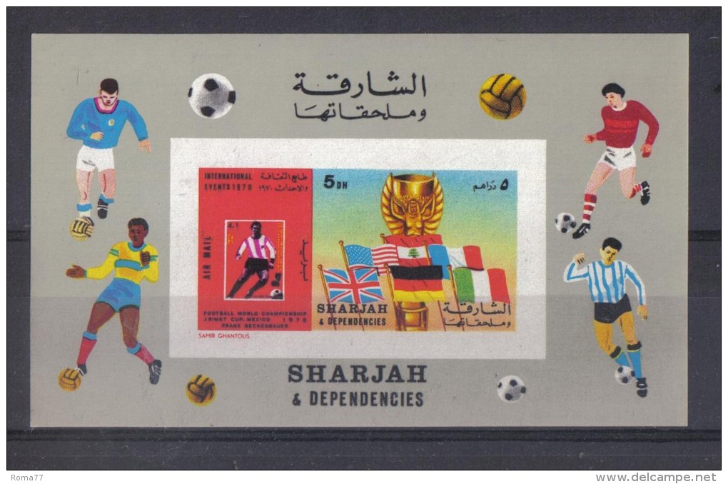 CI1197 - SHARJAH  Football , Foglietto A Fondo Grigio Per Messico 1970 *** . Beckenbauer - 1970 – Mexico