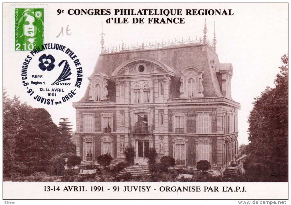 France : 1991 Très Belles Cartes 9è Congrès Philatélique à Juvisy Sur Orge "chateau De Belle Fontaine - Briefe U. Dokumente