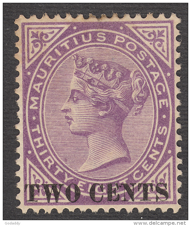 Mauritius 1891  Q.Victoria  2c On 38c Bright Purple  SG121  MH - Mauritius (...-1967)