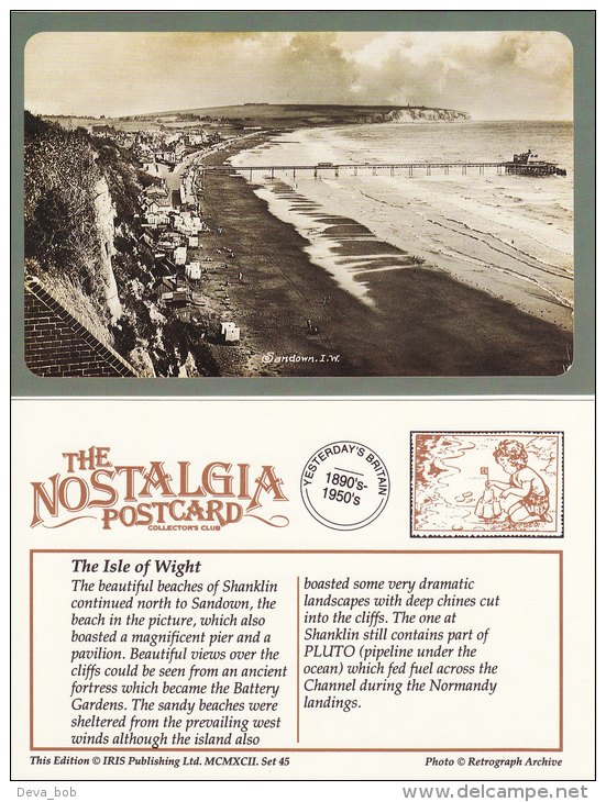 Postcard Sandown Pier Isle Of Wight Nostalgia Beach Sea Seaside Cliff Repro - Sandown