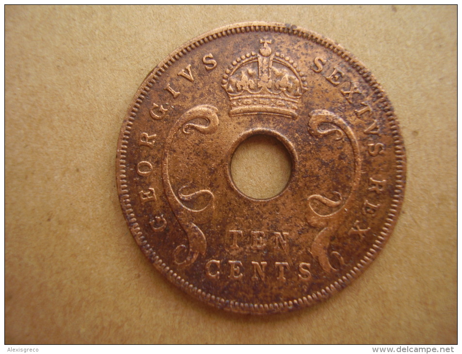 BRITISH EAST AFRICA USED TEN CENT COIN BRONZE Of 1949  - GEORGE V. - Britse Kolonie