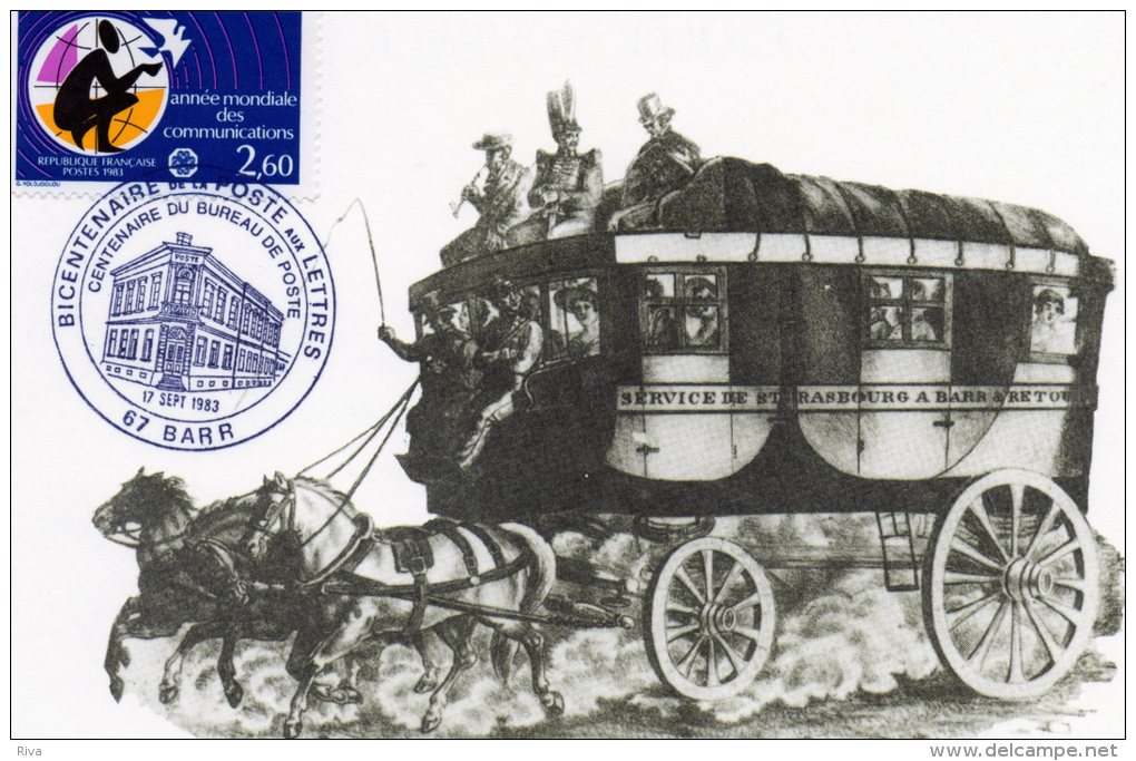 Carte  Du Bicentenaire De La Poste Aux Lettres Le 17/ 9 / 1983 -Voiture De Messagerie De Strasbourg A BARR En 1840 - Barr