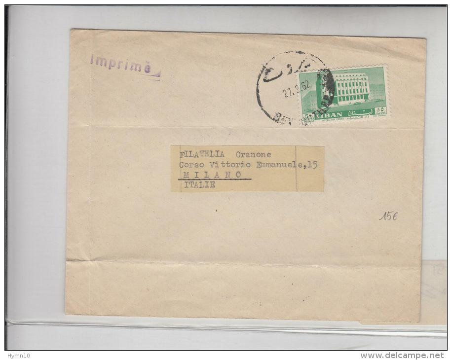 DC587-1962-LIBAN Envelopp. IMPRIME' A ITALIE-HETEL DES POSTES-5p. - Liban