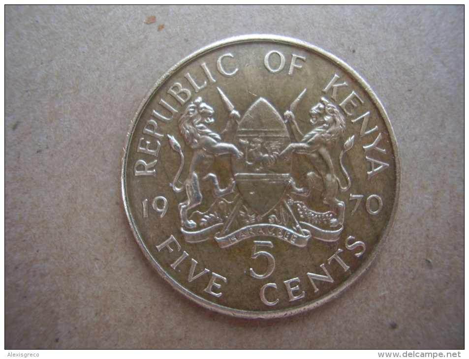 KENYA 1970 FIVE CENTS   KENYATTA Nickel-Brass  USED COIN In GOOD CONDITION. - Kenya