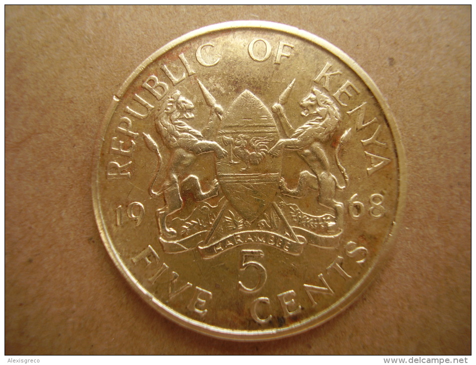 KENYA 1968 FIVE CENTS   KENYATTA Nickel-Brass  USED COIN In GOOD CONDITION. - Kenia