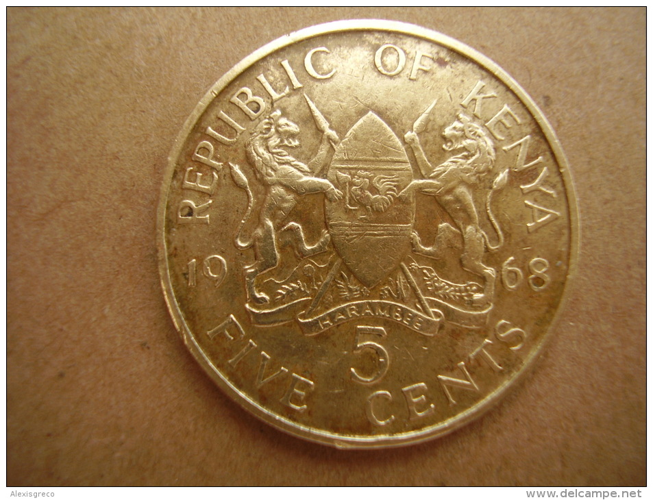 KENYA 1968 FIVE CENTS   KENYATTA Nickel-Brass  USED COIN In GOOD CONDITION. - Kenia