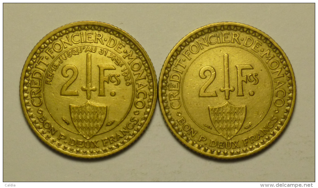 Monaco SET 2 Francs 1924 + 1926 HIGH GRADE - 1922-1949 Louis II.