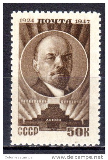 (SA0354) USSR, 1947 (23rd Anniversary Of The Death Of Lenin, 50k., Dark Brown). Mi # 1087. MNH** Stamp - Ungebraucht