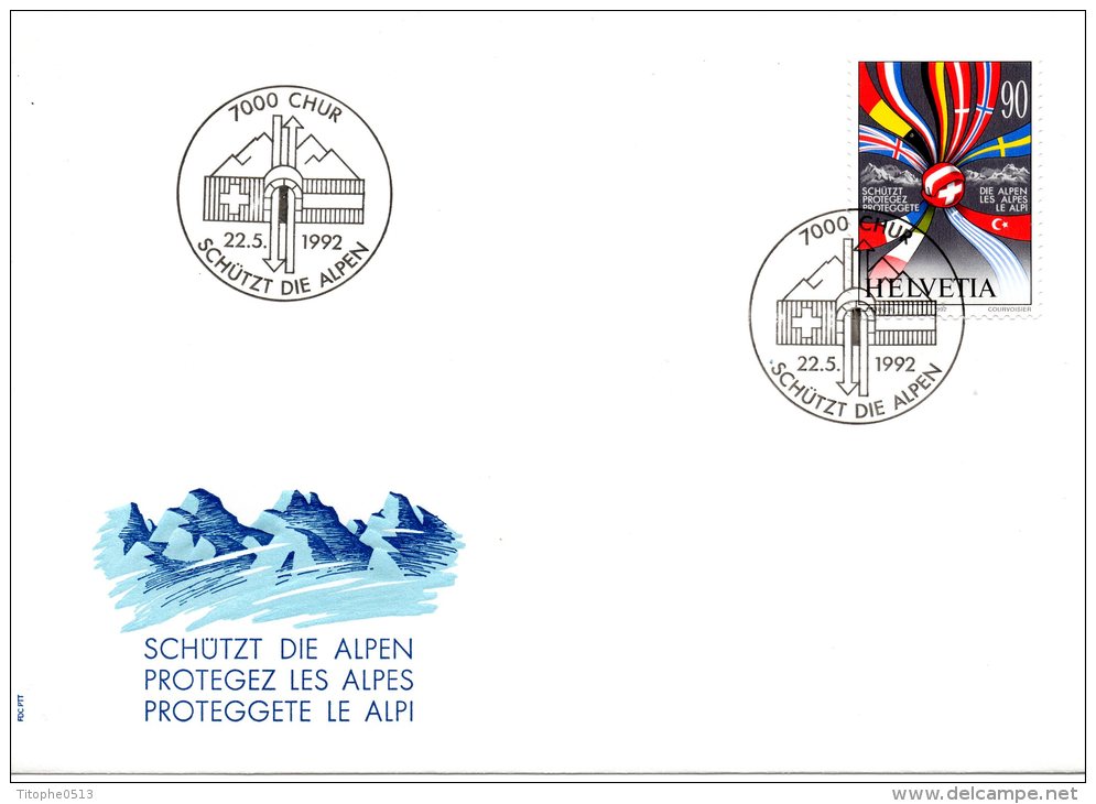 SUISSE. N°1398 Sur Enveloppe 1er Jour (FDC) De 1992. Montagnes/Protection Des Alpes/Emission Commune. - Montagne