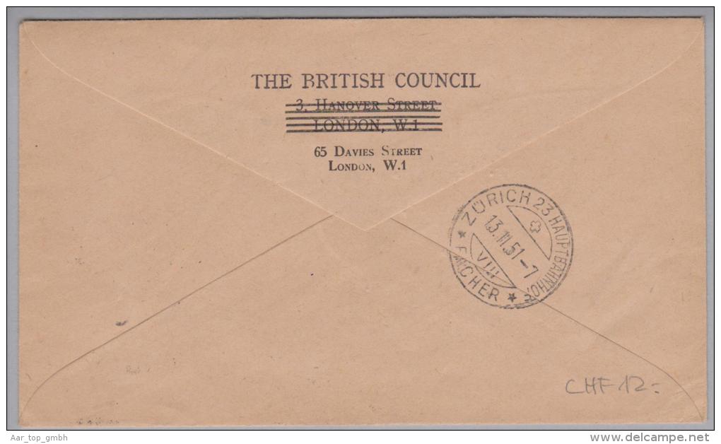 Schweiz Porto 1951-02-13 Zürich23 50Rp. Brief Aus London - Segnatasse