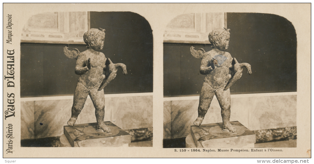 Italie, Napoli,Musee Pompeien, Enfant A L'oiseau - Stereoskope - Stereobetrachter