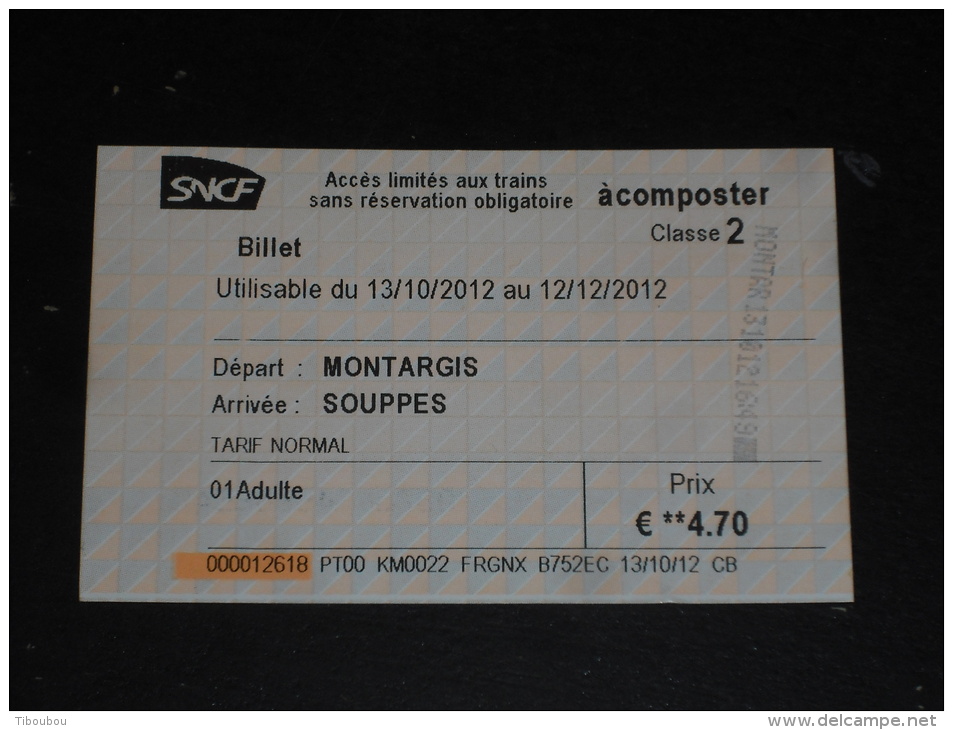 TICKET TRAIN TER SNCF - MONTARGIS SOUPPES - LOIRET - SEINE ET MARNE - - Europa