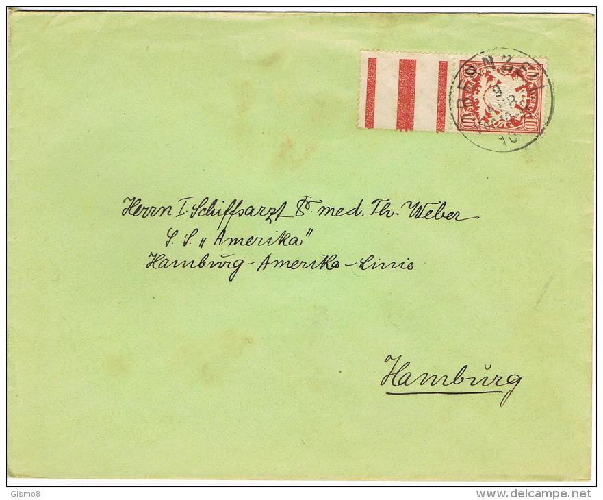 Bayern ZS56(?) EF Auf Brief Von Obernzell/By Nach Hamburg Auf S.S Amerika Der HAL, 9.Apr.1910 - Autres & Non Classés