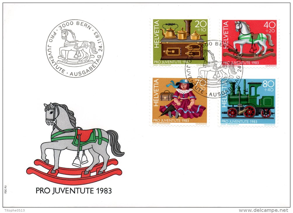 SUISSE. N°1233-6 Sur Enveloppe 1er Jour (FDC) De 1983. Jouets Anciens/Poupée/Cheval à Bascule/Train - Poupées